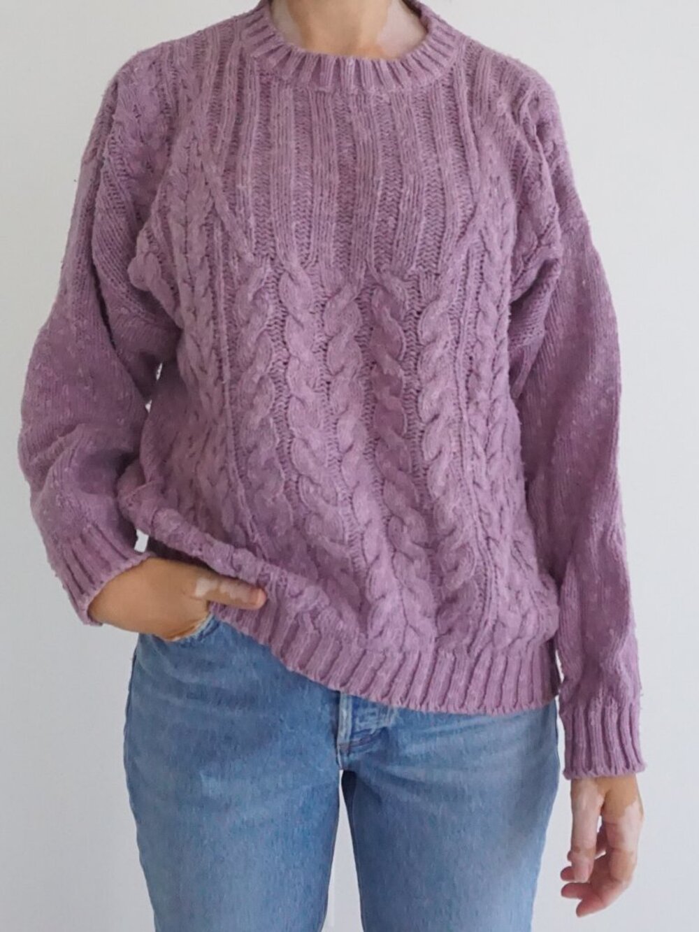 Vintage Outback Lavender Cable Knit Fisherman Heritage Linen Cotton Swearer M